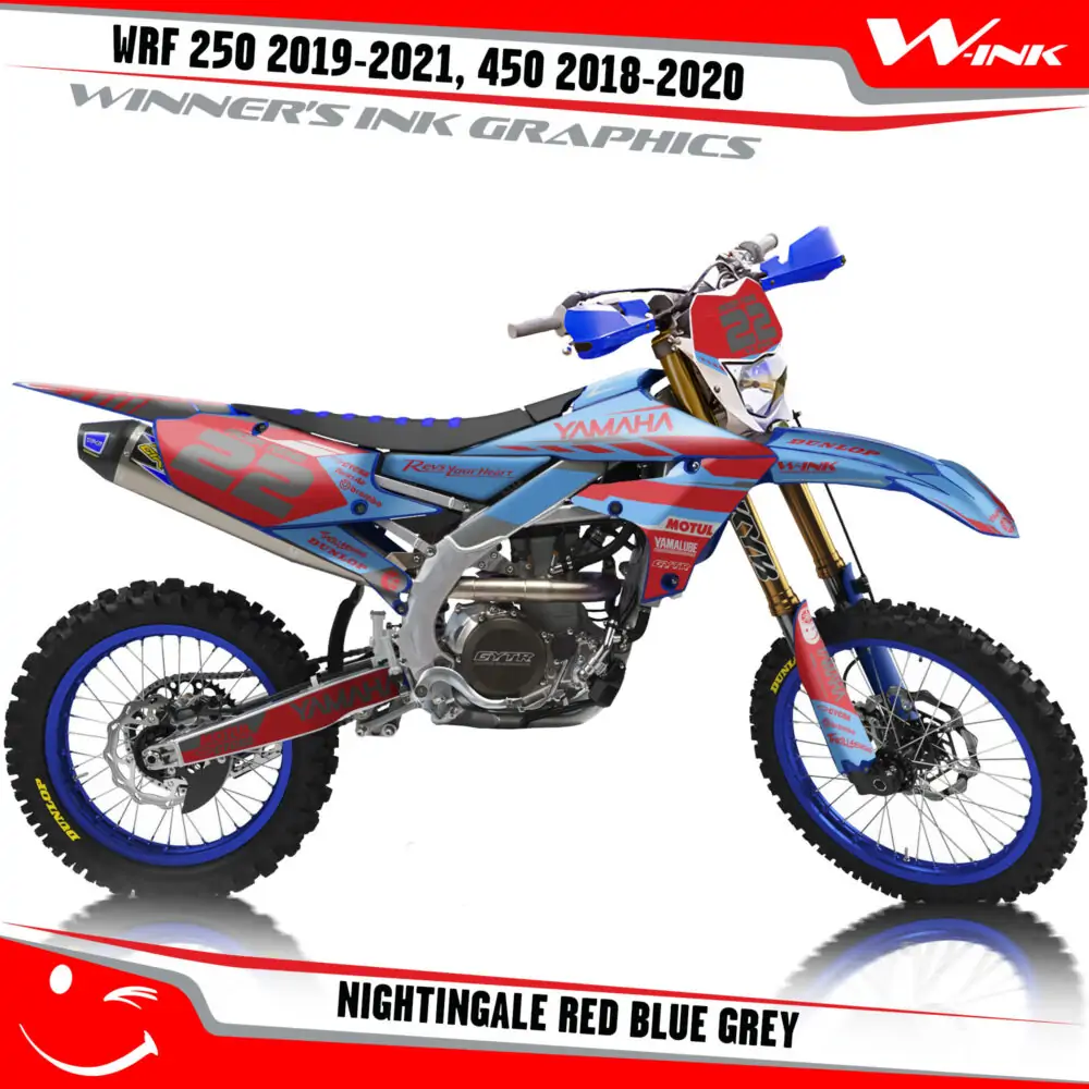 Yamaha-WRF-250-2019-2020-2021-2022,-450-2018-2019-2021-2022-graphics-kit-and-decals-with-design-Nightingale-Red-Blue-Grey
