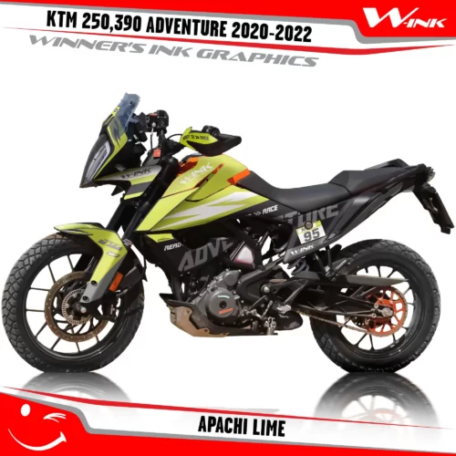 Adventure-250-390-2020-2021-2022-graphics-kit-and-decals-with-designs-Apachi-Lime