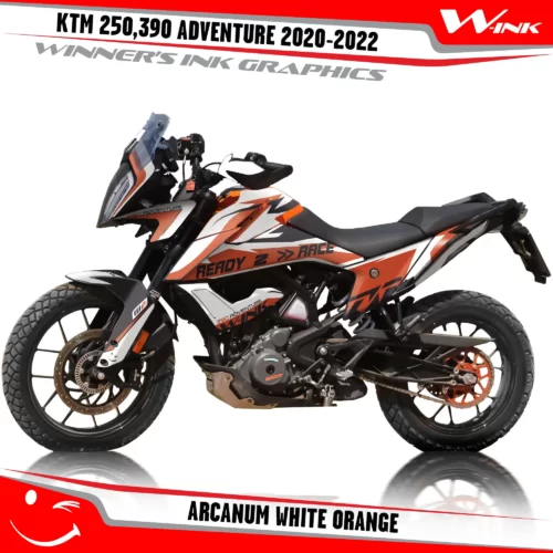 Adventure-250-390-2020-2021-2022-graphics-kit-and-decals-with-designs-Arcanum-White-Orange