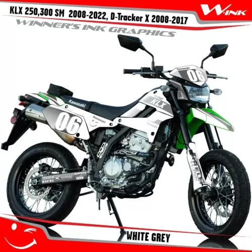 Kawasaki-KLX-250-300-SM-2008-2009-2010-2011-2012-2018-2019-2020-2021-2022-D-Tracker-X-2008-2017-graphics-kit-and-decals-White-Grey