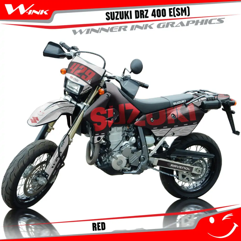 Suzuki-DRZ-400-E-SM-graphics-kit-and-decals-Red