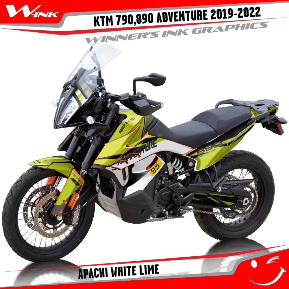 Adventure-790-890-2019-2020-2021-2022-graphics-kit-and-decals-with-designs-Apachi-White-Lime