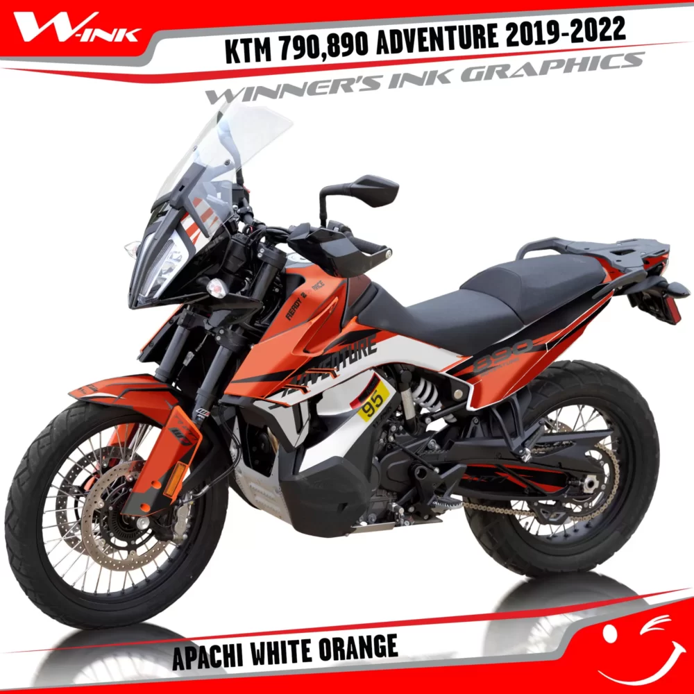 Adventure-790-890-2019-2020-2021-2022-graphics-kit-and-decals-with-designs-Apachi-White-Orange