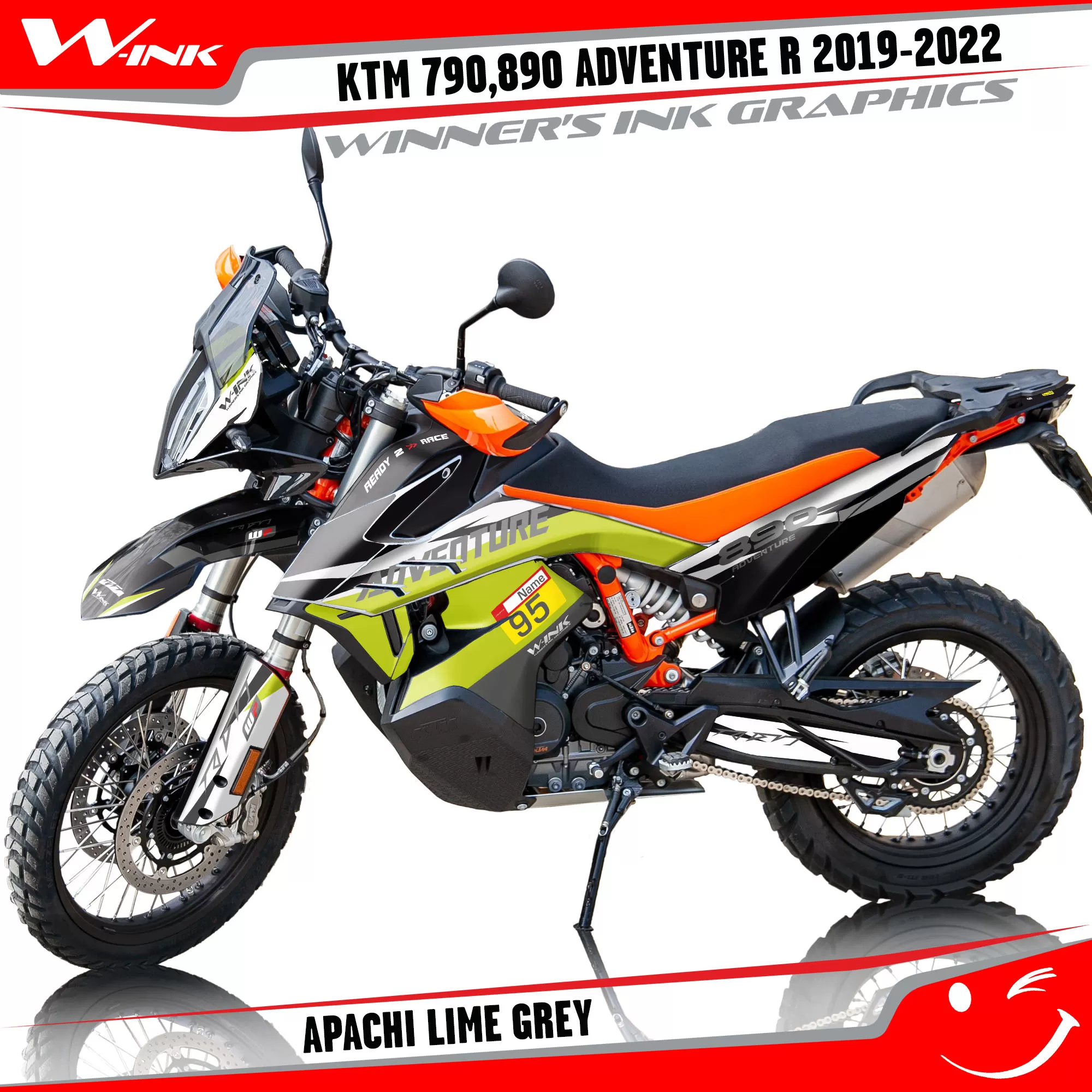 Adventure-R-790-890-2019-2020-2021-2022-graphics-kit-and-decals-with-designs-Apachi-Lime-Grey