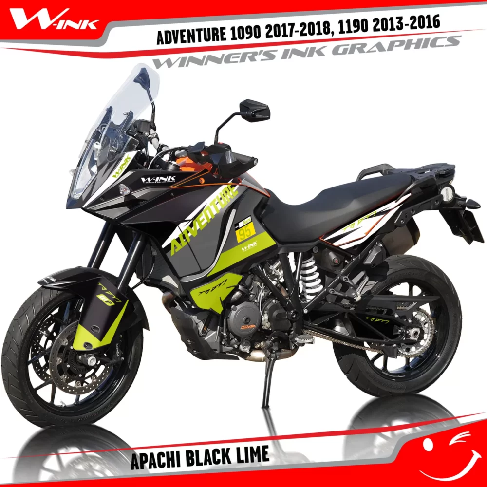 KTM-Adventure-1090-2017-2018-2019-1190-2013-2014-2015-2016-graphics-kit-and-decals-with-designs-Apachi-Black-Lime