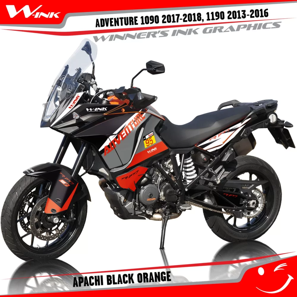 KTM-Adventure-1090-2017-2018-2019-1190-2013-2014-2015-2016-graphics-kit-and-decals-with-designs-Apachi-Black-Orange