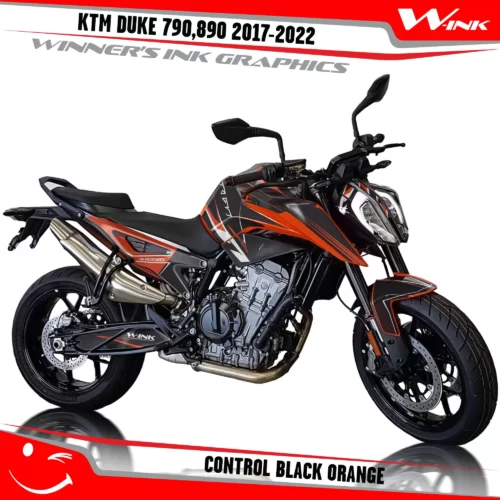 KTM-Duke-790-890-2017-2022-graphics-kit-and-decals-with-design-Control-Black-Orange