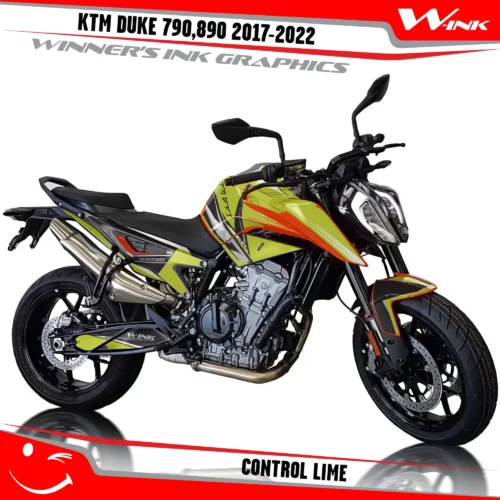 KTM-Duke-790-890-2017-2022-graphics-kit-and-decals-with-design-Control-Lime