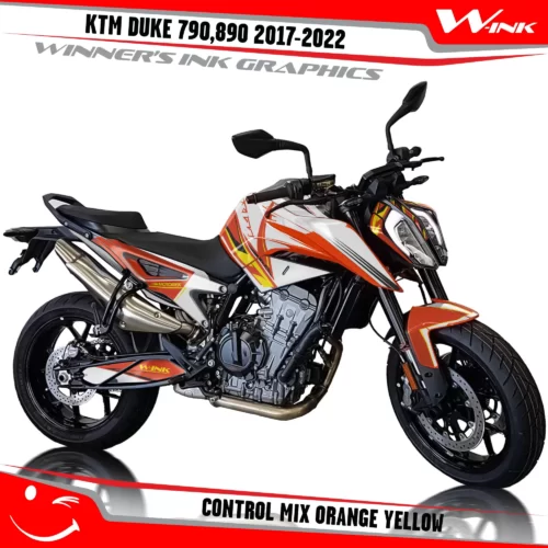 KTM-Duke-790-890-2017-2022-graphics-kit-and-decals-with-design-Control-Mix-Orange-Yellow