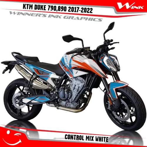 KTM-Duke-790-890-2017-2022-graphics-kit-and-decals-with-design-Control-Mix-White