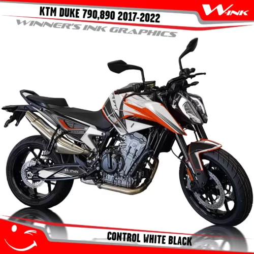 KTM-Duke-790-890-2017-2022-graphics-kit-and-decals-with-design-Control-White-Black