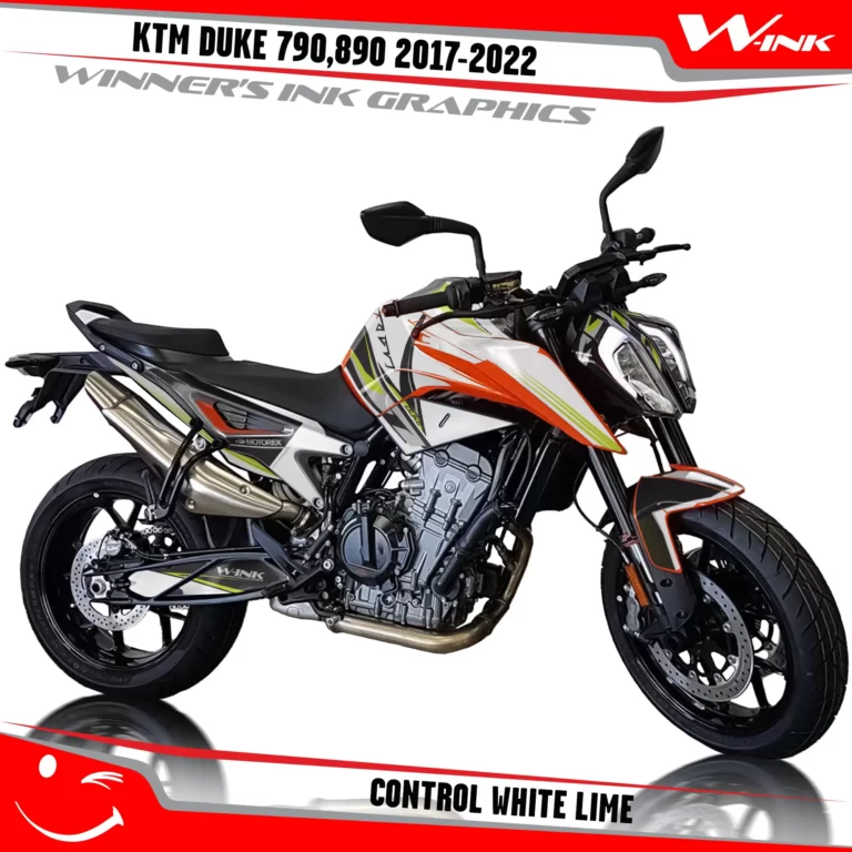 KTM-Duke-790-890-2017-2022-graphics-kit-and-decals-with-design-Control-White-lime