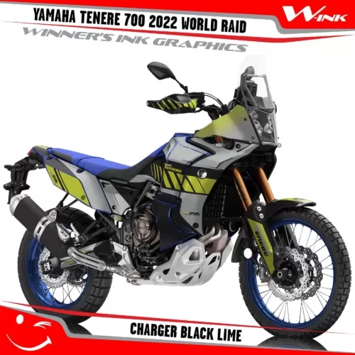 Yamaha-Tenere-700-2022-World-Raid-graphics-kit-and-decals-with-desing-Charger-Black-Lime