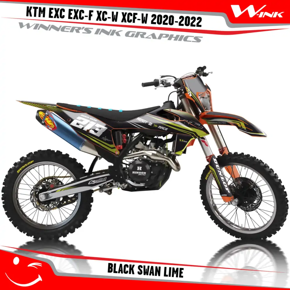 KTM-EXC-EXC-F-XC-W-XCF-W-2020-2021-2022-graphics-kit-and-decals-with-design-Black-Swan-Lime