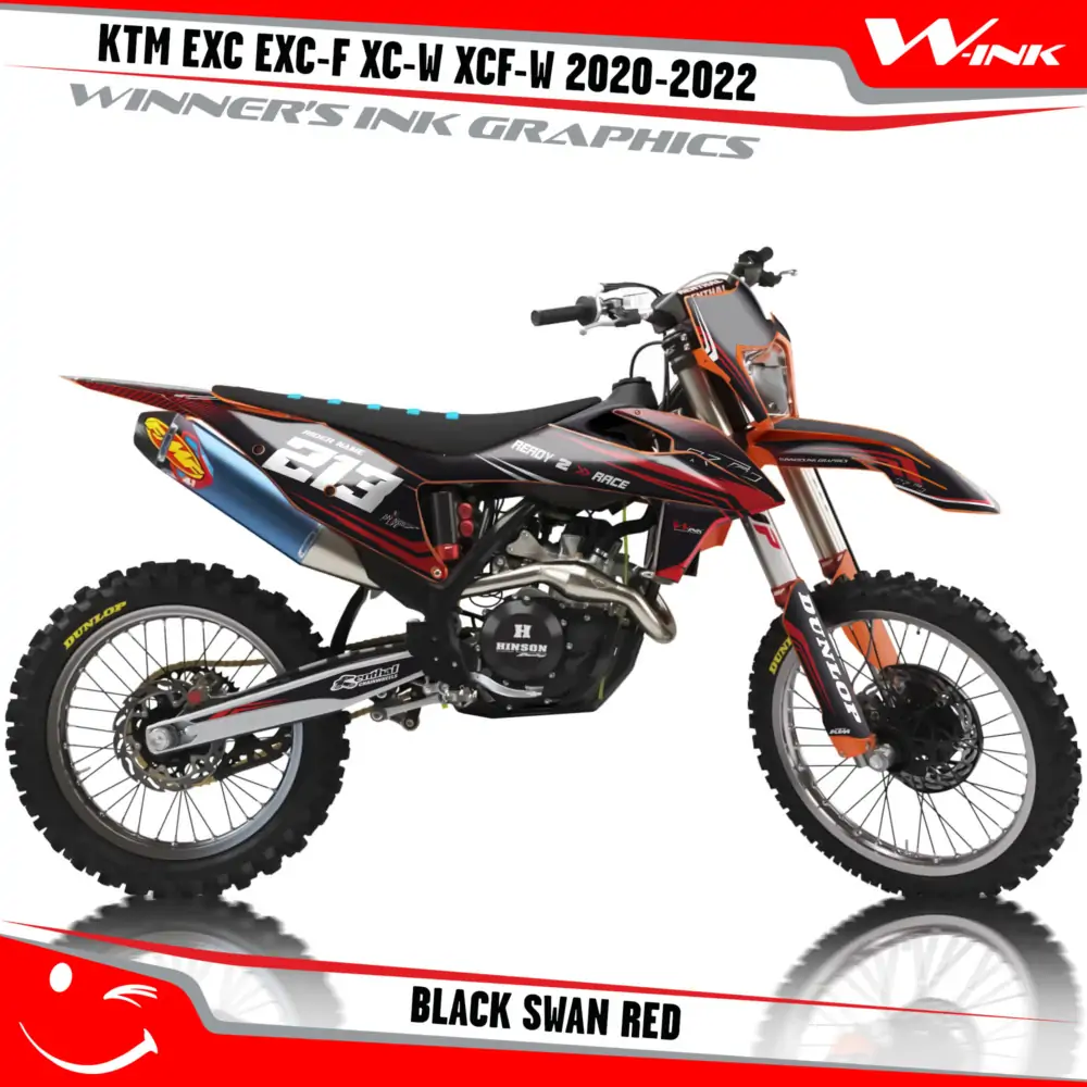 KTM-EXC-EXC-F-XC-W-XCF-W-2020-2021-2022-graphics-kit-and-decals-with-design-Black-Swan-Red