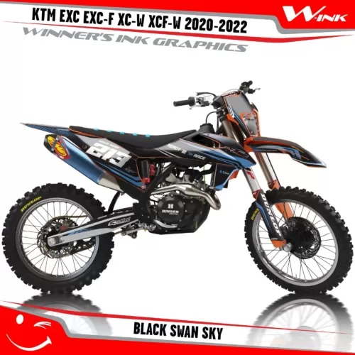 KTM-EXC-EXC-F-XC-W-XCF-W-2020-2021-2022-graphics-kit-and-decals-with-design-Black-Swan-Sky