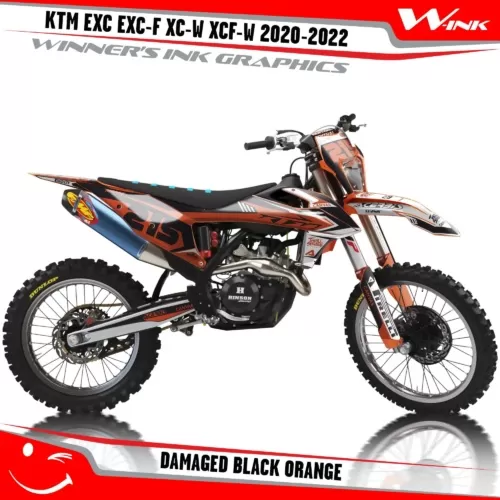 KTM-EXC-EXC-F-XC-W-XCF-W-2020-2021-2022-graphics-kit-and-decals-with-design-Damaged-Black-Orange