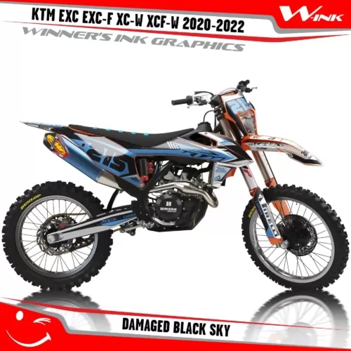 KTM-EXC-EXC-F-XC-W-XCF-W-2020-2021-2022-graphics-kit-and-decals-with-design-Damaged-Black-Sky