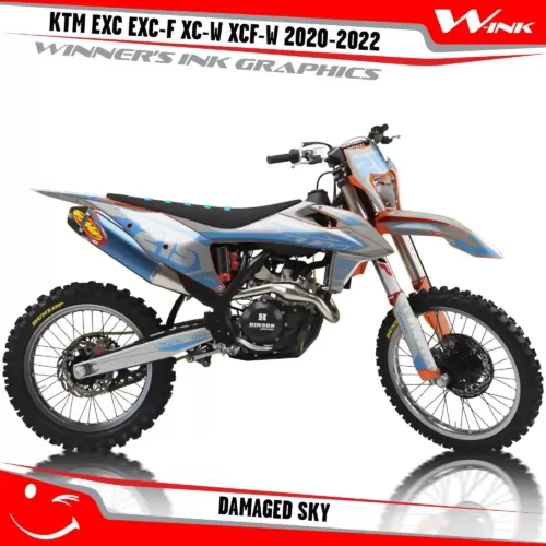 KTM-EXC-EXC-F-XC-W-XCF-W-2020-2021-2022-graphics-kit-and-decals-with-design-Damaged-Sky