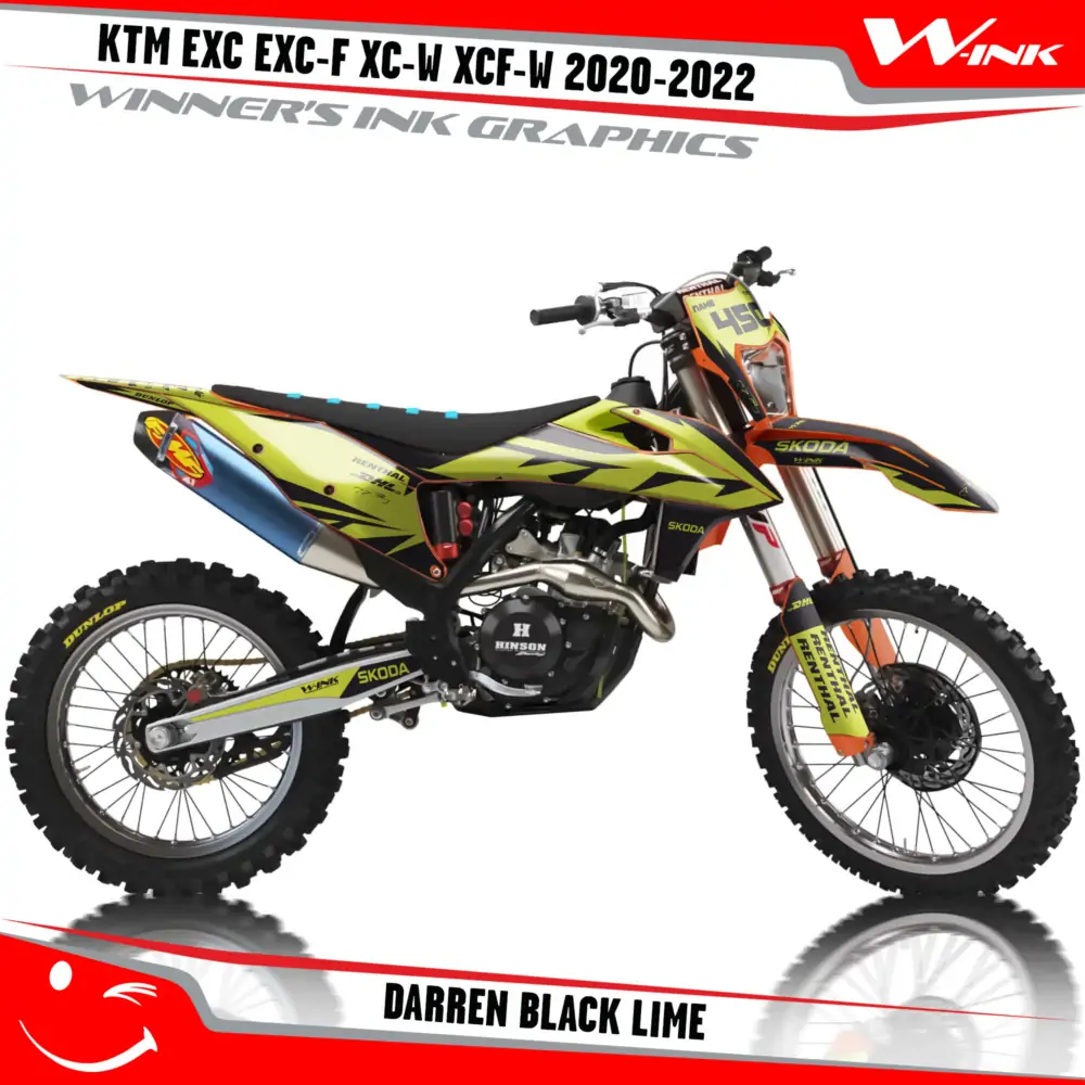 KTM-EXC-EXC-F-XC-W-XCF-W-2020-2021-2022-graphics-kit-and-decals-with-design-Darren-Black-Lime