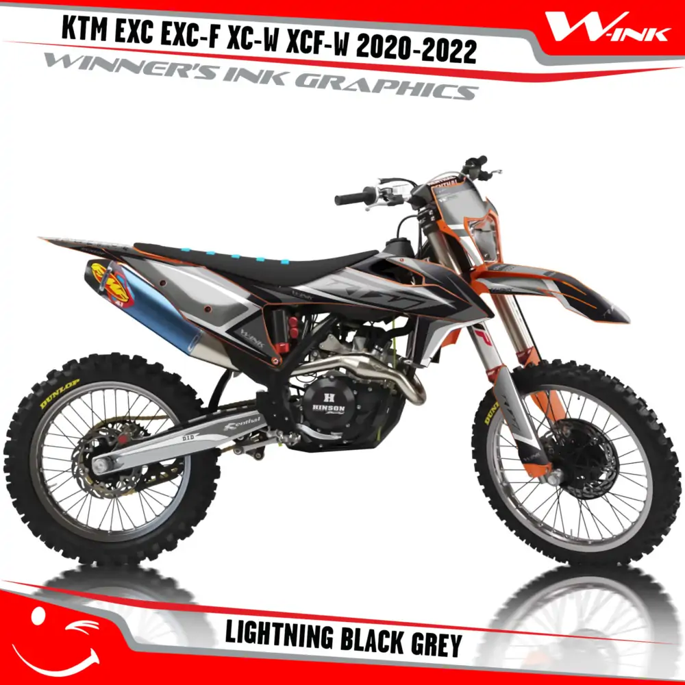 KTM-EXC-EXC-F-XC-W-XCF-W-2020-2021-2022-graphics-kit-and-decals-with-design-Lightning-Black-Grey