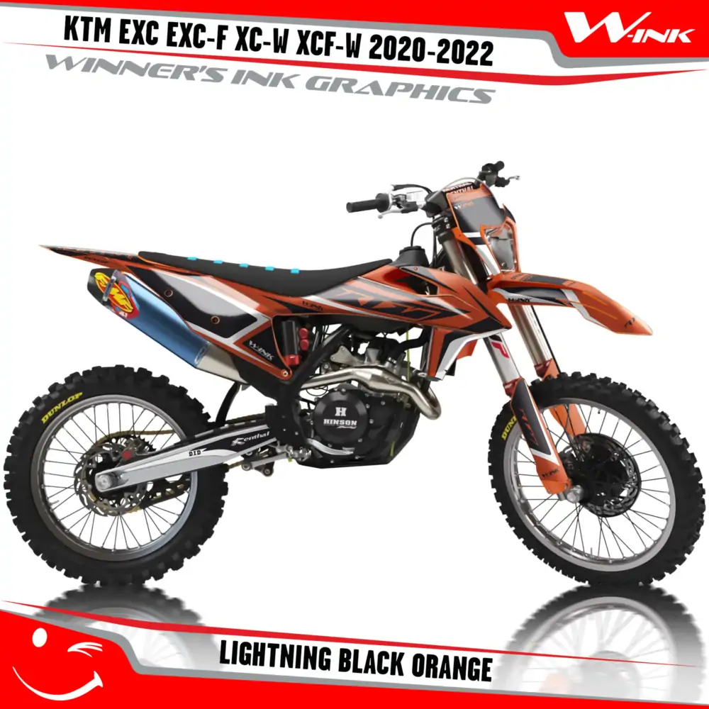 KTM-EXC-EXC-F-XC-W-XCF-W-2020-2021-2022-graphics-kit-and-decals-with-design-Lightning-Black-Orange