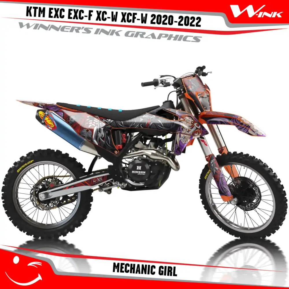 KTM-EXC-EXC-F-XC-W-XCF-W-2020-2021-2022-graphics-kit-and-decals-with-design-Mechanic-Girl