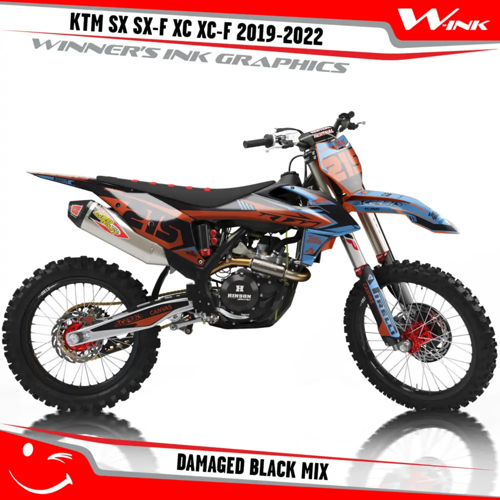 KTM-SX-SX-F-XC-XC-F-2019-2020-2021-2022-graphics-kit-and-decals-with-design-Damaged-Black-Mix
