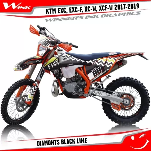 KTM-EXC-EXC-F-XC-W-XCF-W-2017-2018-2019-graphics-kit-and-decals-Diamonts-Black-Lime