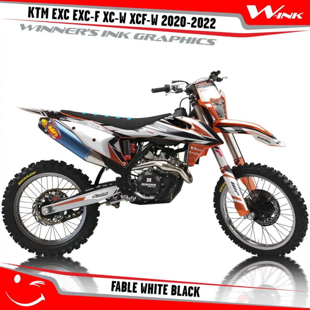 KTM-EXC-EXC-F-XC-W-XCF-W-2020-2021-2022-graphics-kit-and-decals-with-design-Fable-White-Black