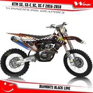 KTM-SX,SX-F,XC,XC-F-2016-2017-2018-graphics-kit-and-decals-Diamonts-Black-Lime
