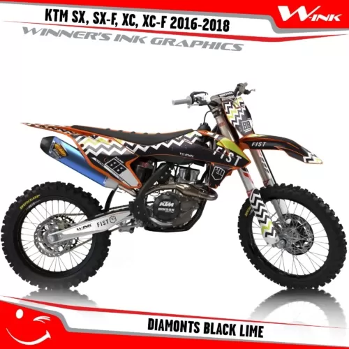 KTM-SX,SX-F,XC,XC-F-2016-2017-2018-graphics-kit-and-decals-Diamonts-Black-Lime