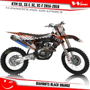 KTM-SX,SX-F,XC,XC-F-2016-2017-2018-graphics-kit-and-decals-Diamonts-Black-Orange