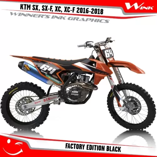 KTM-SX,SX-F,XC,XC-F-2016-2017-2018-graphics-kit-and-decals-Factory-Edition-Black