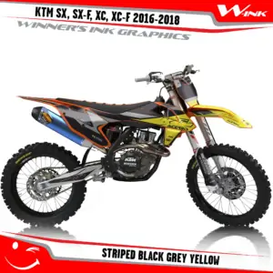 KTM-SX,SX-F,XC,XC-F-2016-2017-2018-graphics-kit-and-decals-Striped-Black-Grey-Yellow