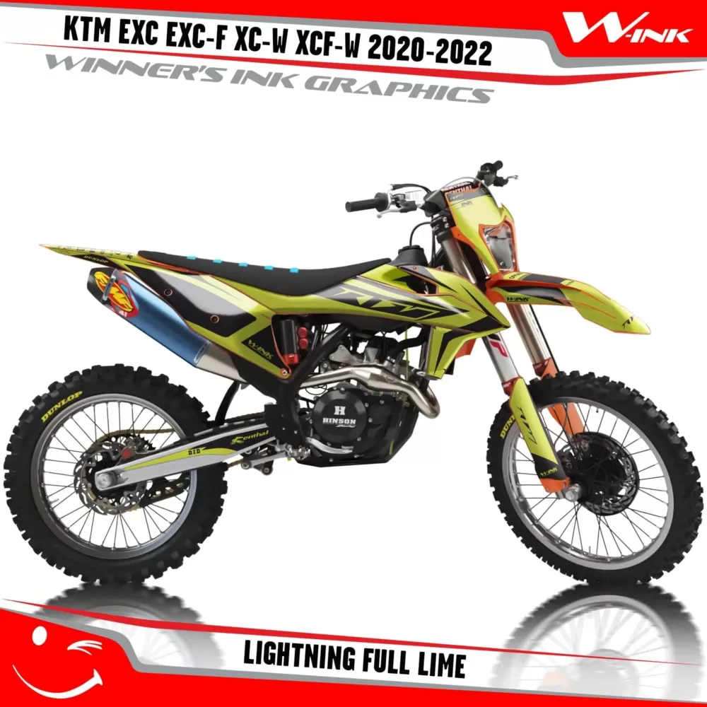 KTM-EXC-EXC-F-XC-W-XCF-W-2020-2021-2022-graphics-kit-and-decals-with-design-Lightning-Full-Lime