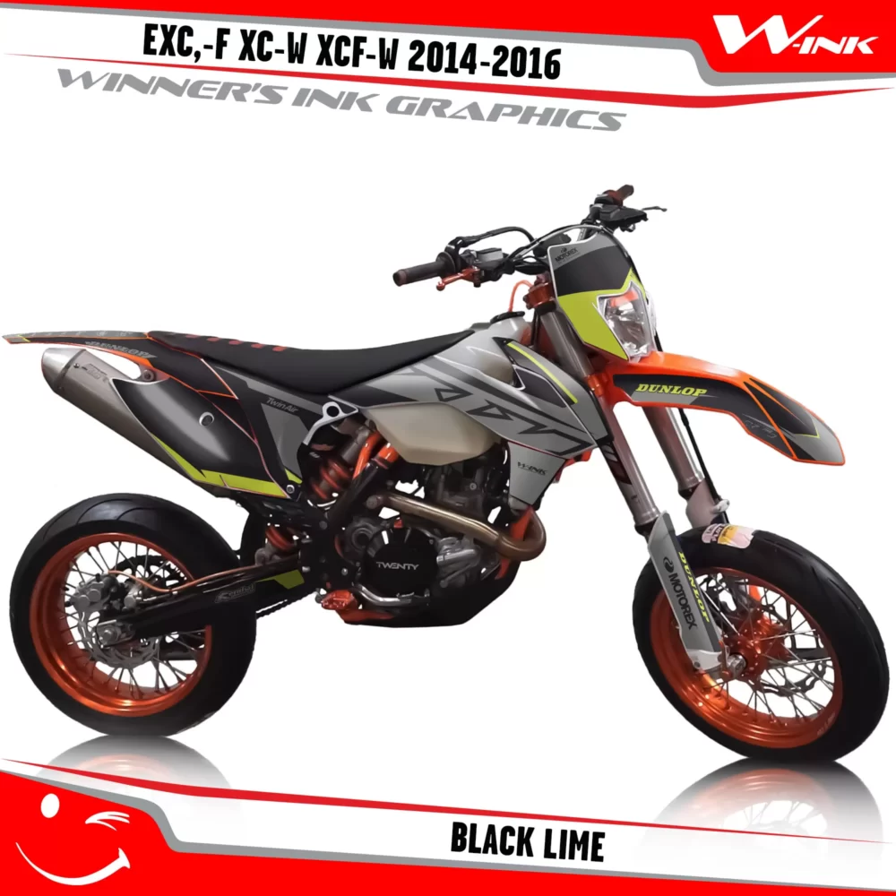 KTM-EXC,-F-XC-W-XCF-W-2014-2015-2016-graphics-kit-and-decals-Black-Lime