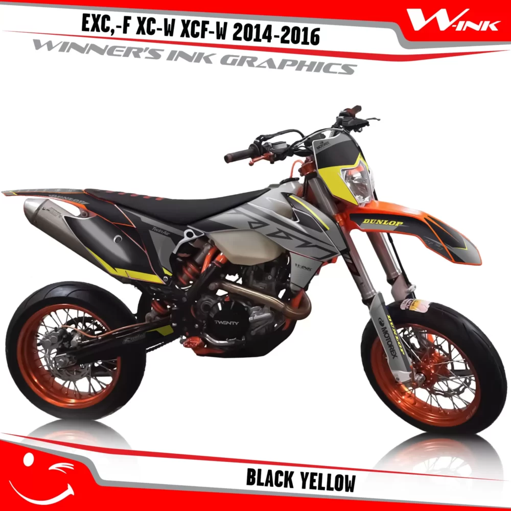 KTM-EXC,-F-XC-W-XCF-W-2014-2015-2016-graphics-kit-and-decals-Black-Yellow