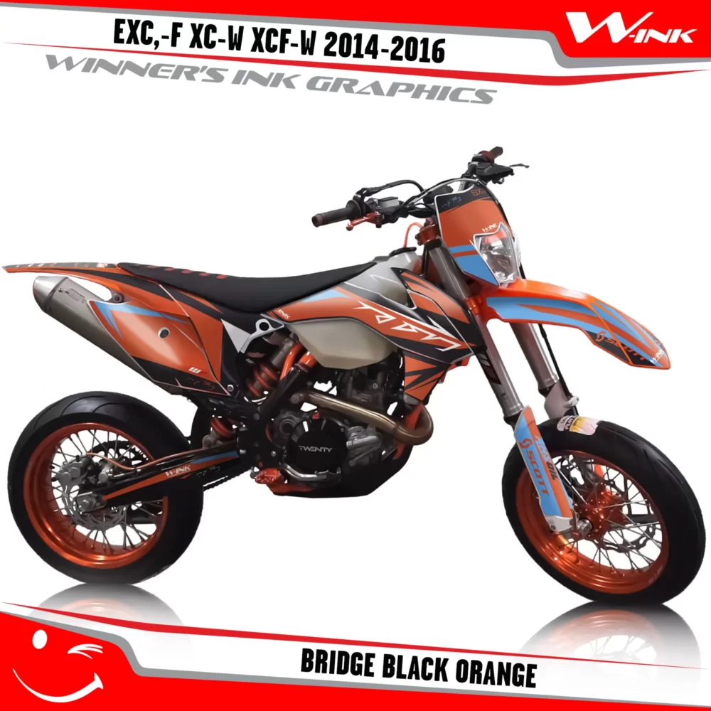 KTM-EXC,-F-XC-W-XCF-W-2014-2015-2016-graphics-kit-and-decals-Bridge-Black-Orange