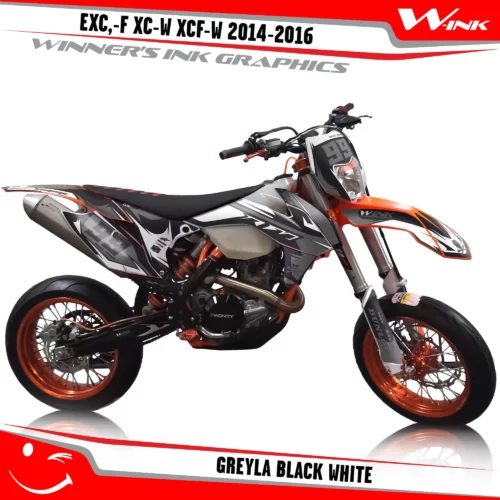 KTM-EXC,-F-XC-W-XCF-W-2014-2015-2016-graphics-kit-and-decals-Greyla-Black-White