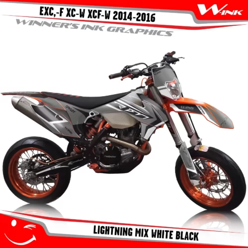 KTM-EXC,-F-XC-W-XCF-W-2014-2015-2016-graphics-kit-and-decals-Lightning-White-Black