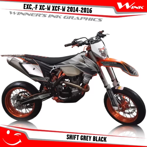 KTM-EXC,-F-XC-W-XCF-W-2014-2015-2016-graphics-kit-and-decals-Shift-Grey-Black