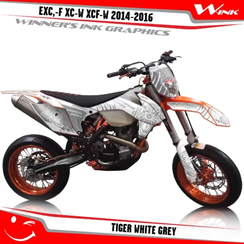 KTM-EXC,-F-XC-W-XCF-W-2014-2015-2016-graphics-kit-and-decals-Tiger-White-Grey