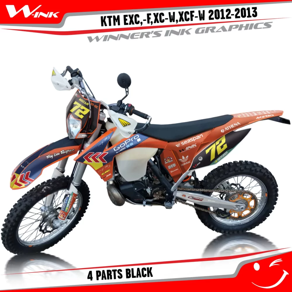 KTM-EXC,-F,XC-W,XCF-W-2012-2013-graphics-kit-and-decals-4-Parts-Black