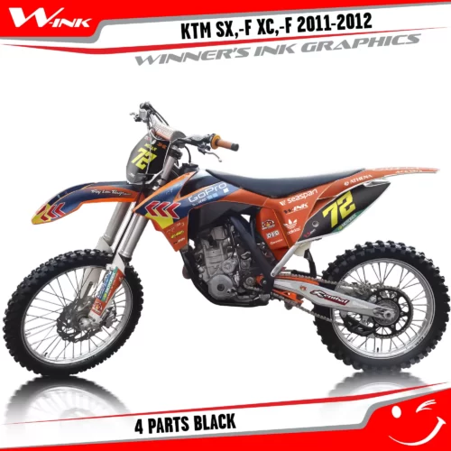 KTM-SX,-F-XC,-F-2011-2012-graphics-kit-and-decals-4-Parts-Black