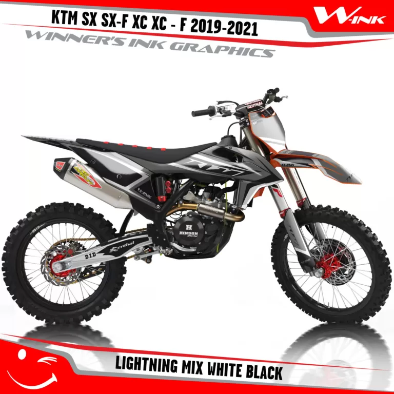 KTM-SX-SX-F-XC-XC-F-2019-2020-2021-2022-graphics-kit-and-decals-with-design-Lightning-Mix-White-Black