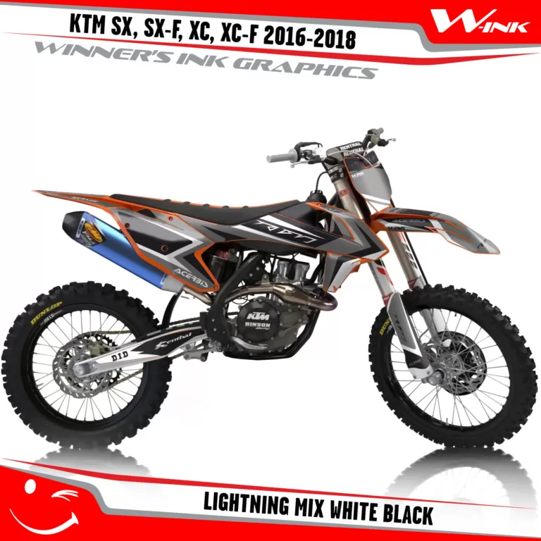 KTM-SX,SX-F,XC,XC-F-2016-2017-2018-graphics-kit-and-decals-Lightning-Mix-White-Black