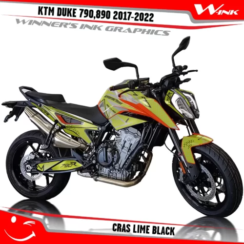 KTM-Duke-790-890-2017-2022-graphics-kit-and-decals-with-design-Cras-Lime-Black