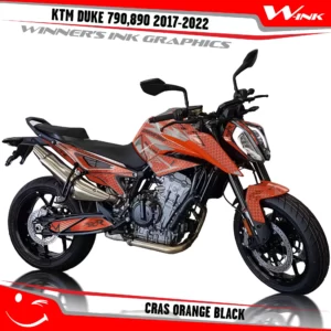 KTM-Duke-790-890-2017-2022-graphics-kit-and-decals-with-design-Cras-Orange-Black