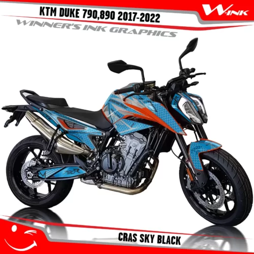 KTM-Duke-790-890-2017-2022-graphics-kit-and-decals-with-design-Cras-Sky-Black